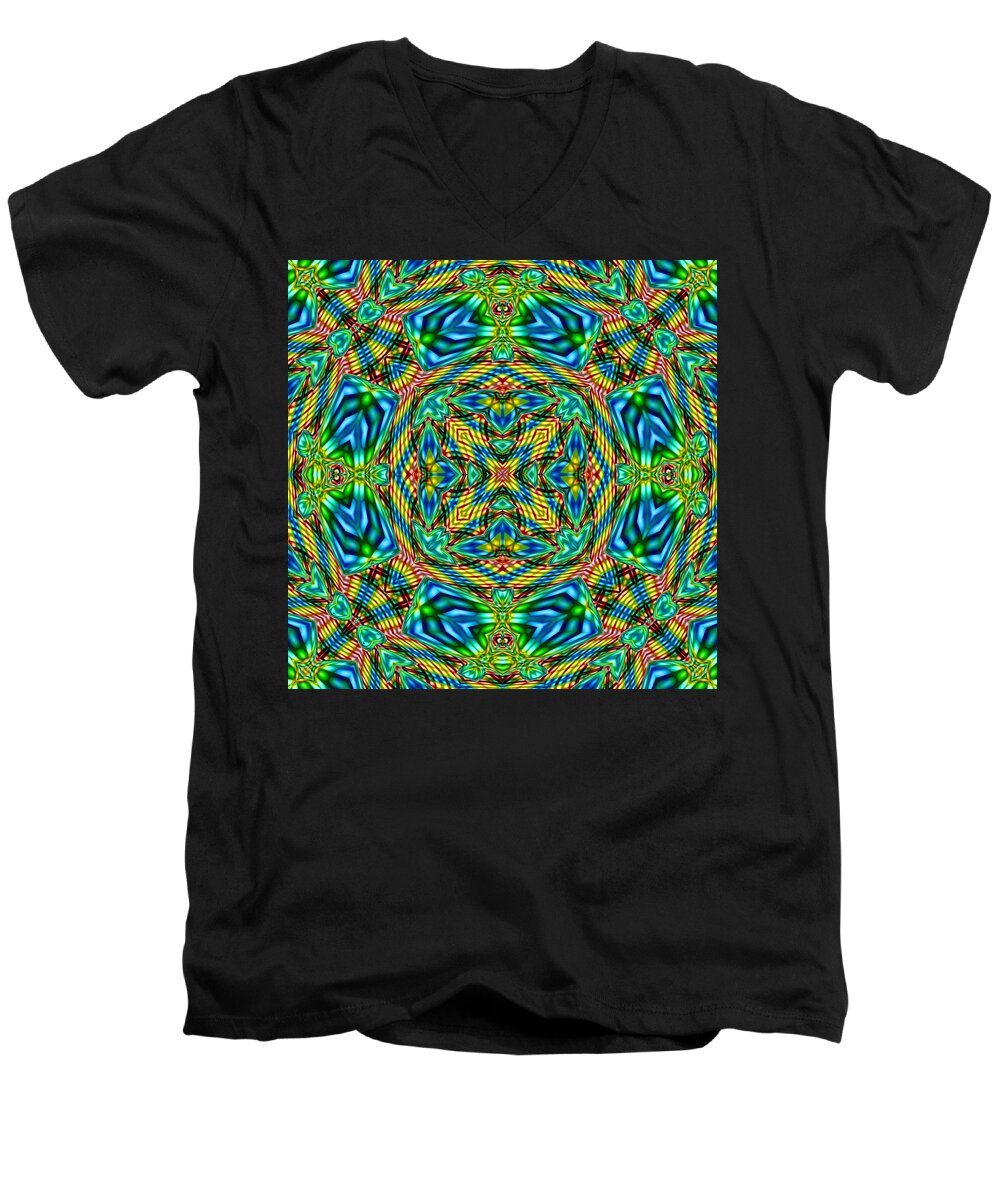 Kaleidoscope Men's V-Neck T-Shirt featuring the digital art Abstract B33 by Charmaine Zoe