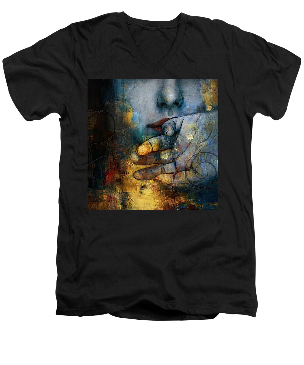 Women Men's V-Neck T-Shirt featuring the painting Abstract Woman 011 by Corporate Art Task Force