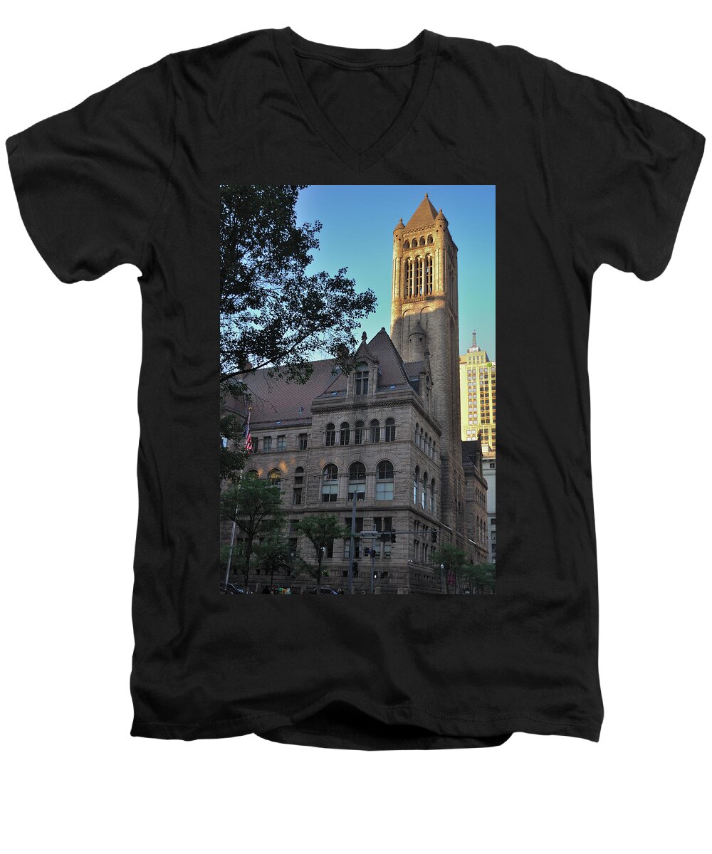 Pittsburgh Men's V-Neck T-Shirt featuring the photograph Allegheny County Courthouse by Steven Richman