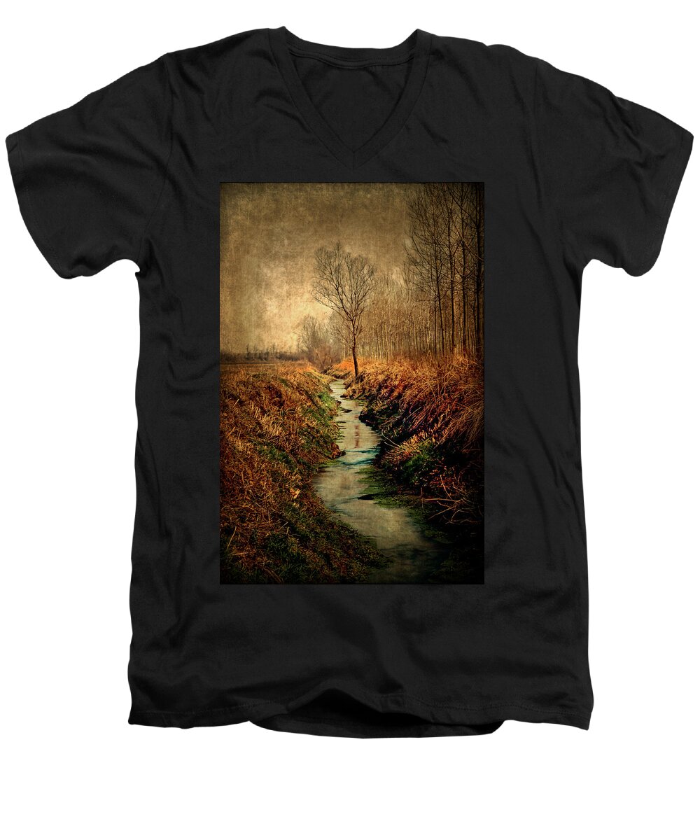 Nikonscanv Men's V-Neck T-Shirt featuring the photograph Along the canal by Roberto Pagani