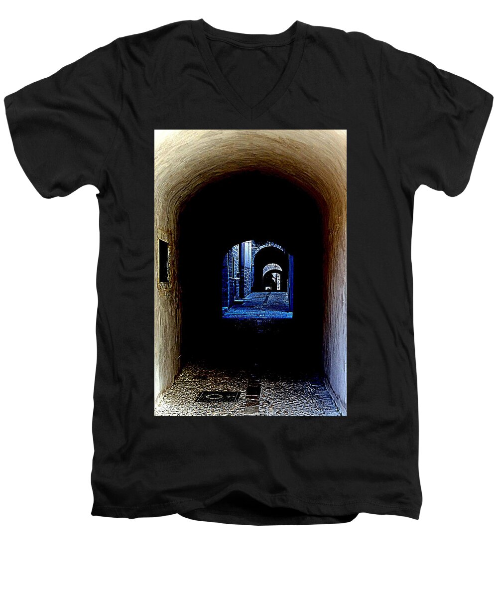  Dubrovnik. Croatia Men's V-Neck T-Shirt featuring the photograph Altered Arch Walkway by Rick Rosenshein