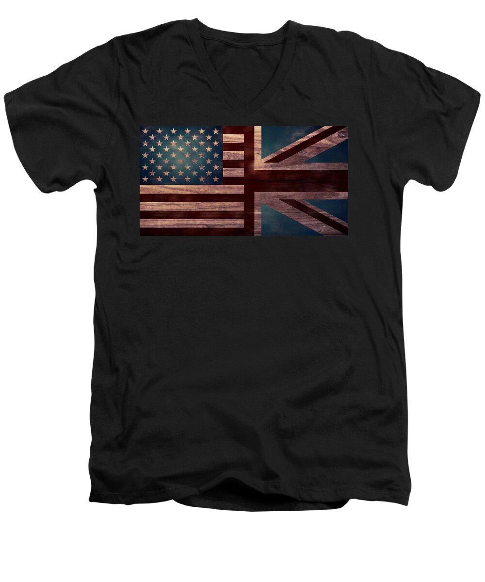 American Flag Men's V-Neck T-Shirt featuring the digital art American Jack II by April Moen