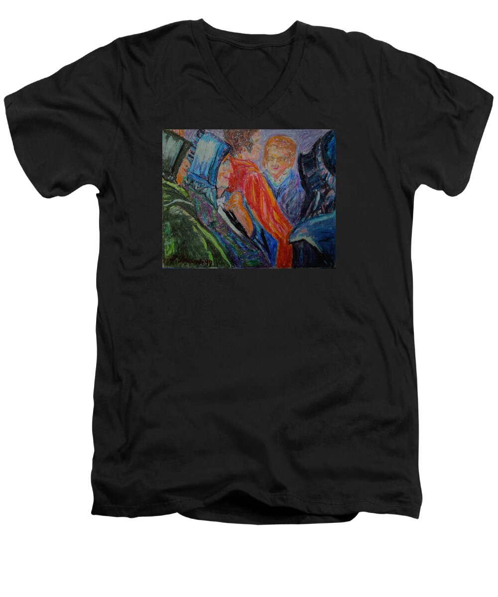 Amish Men's V-Neck T-Shirt featuring the painting Amish Women - Old and New by Francine Frank