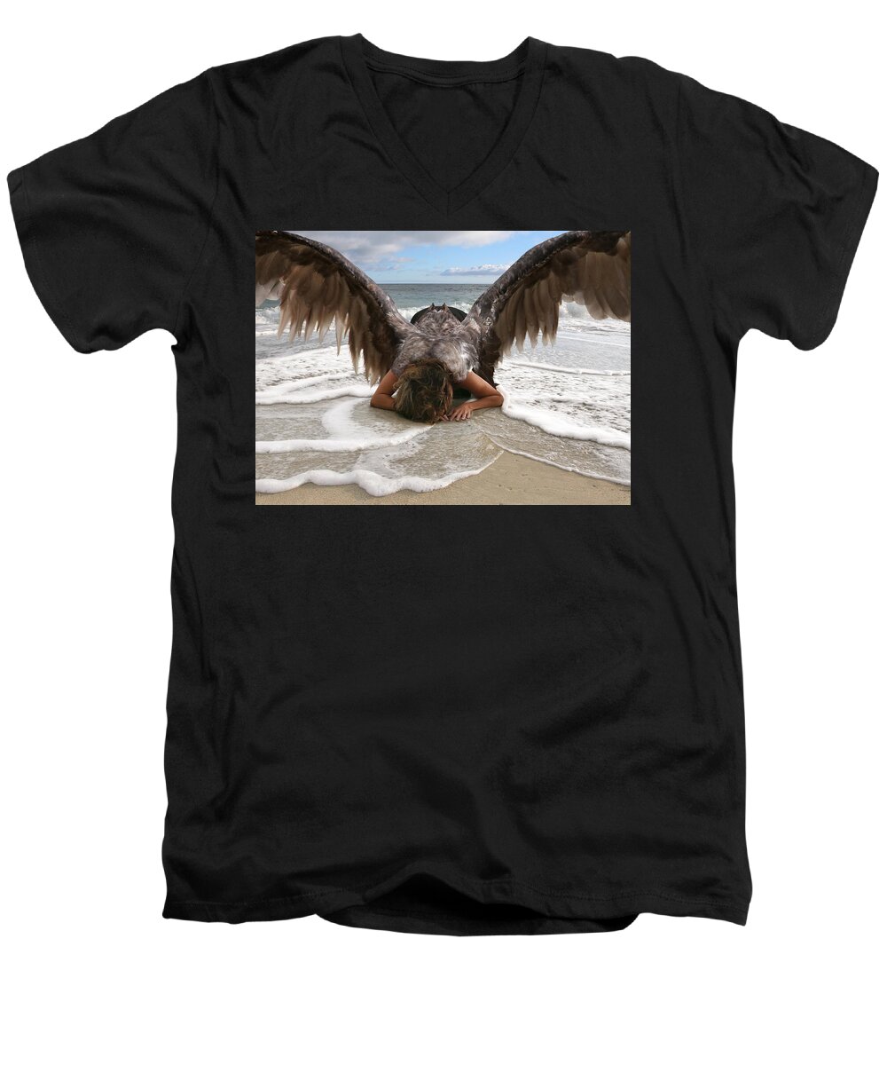 Angel Men's V-Neck T-Shirt featuring the photograph Angel- I Feel Your Sorrow by Acropolis De Versailles