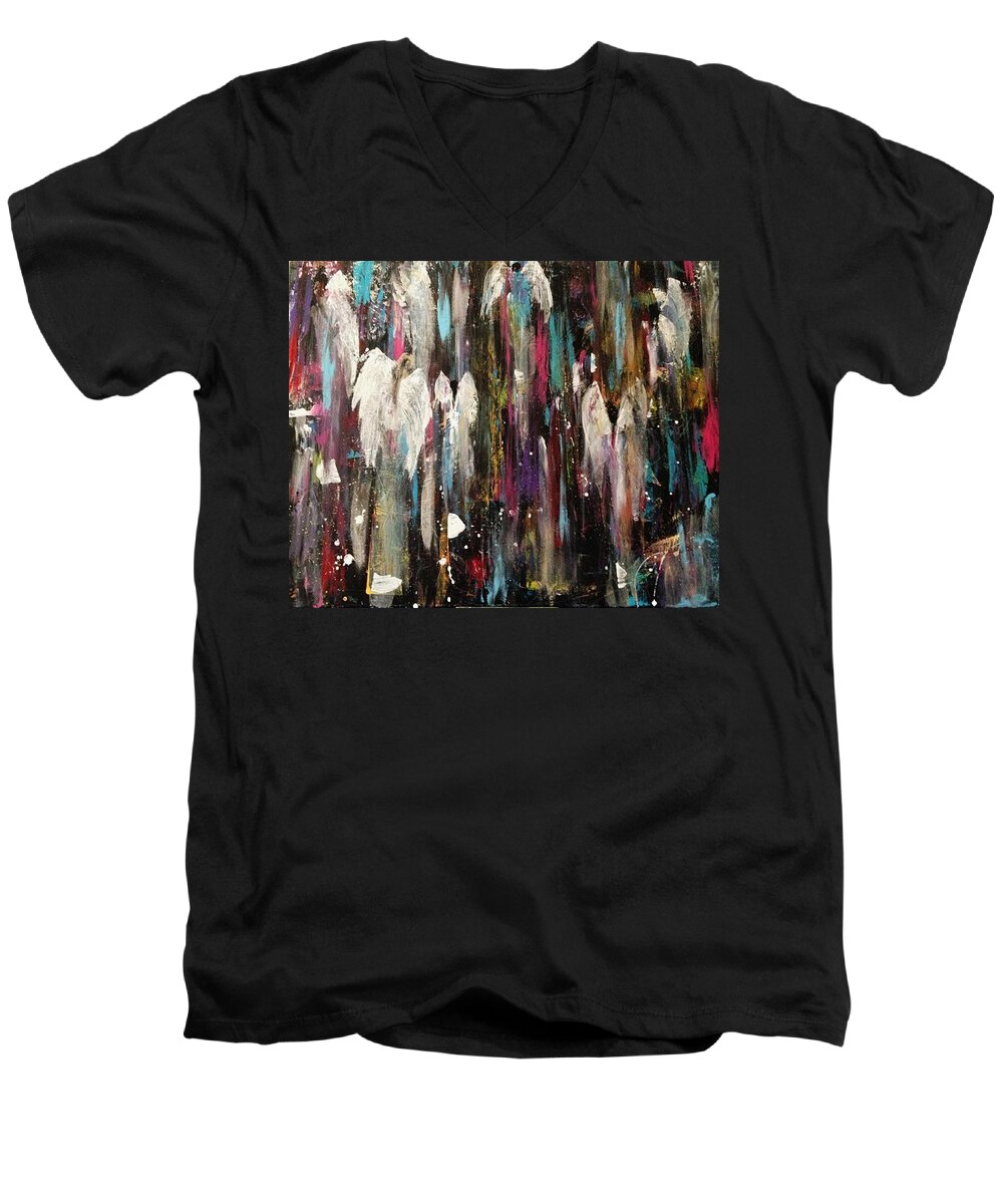 Angels Men's V-Neck T-Shirt featuring the painting Angels Among Us by Kelly M Turner