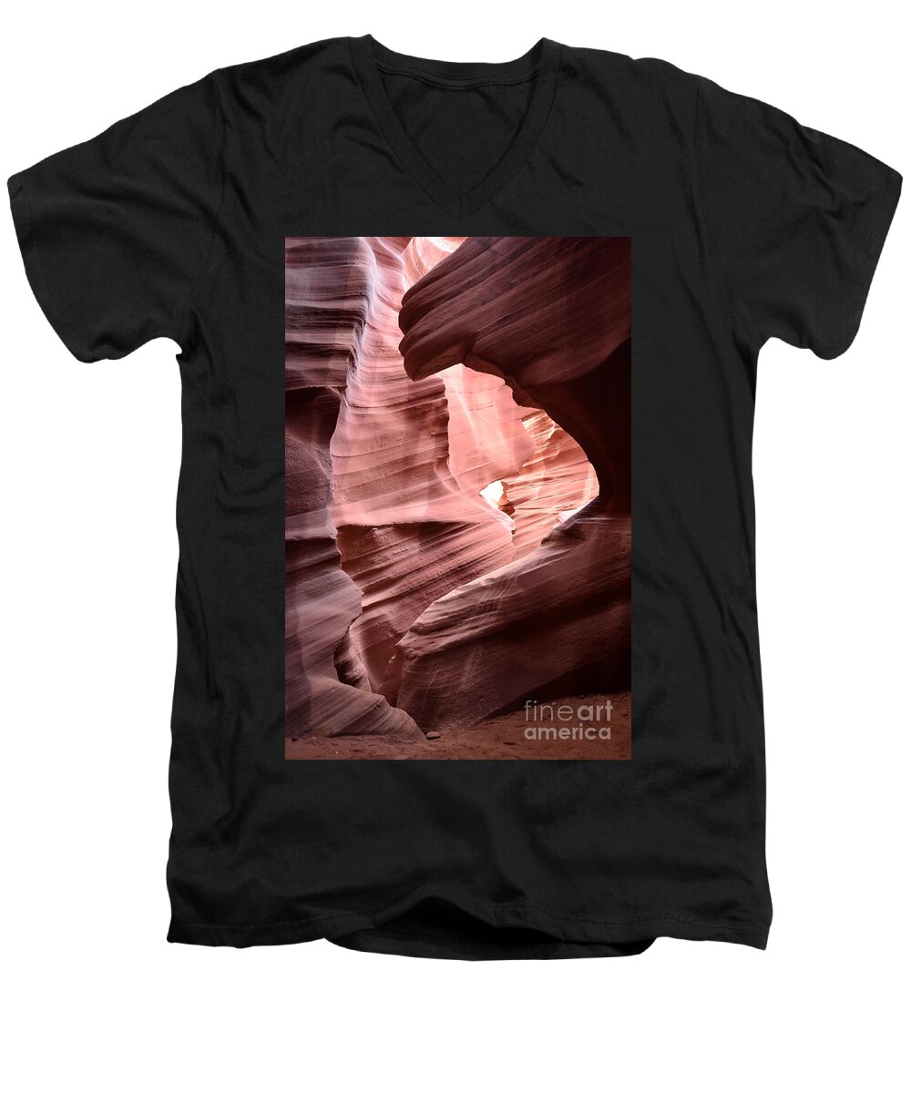 Antelope Canyon Men's V-Neck T-Shirt featuring the photograph Antelope Canyon Page AZ by DejaVu Designs