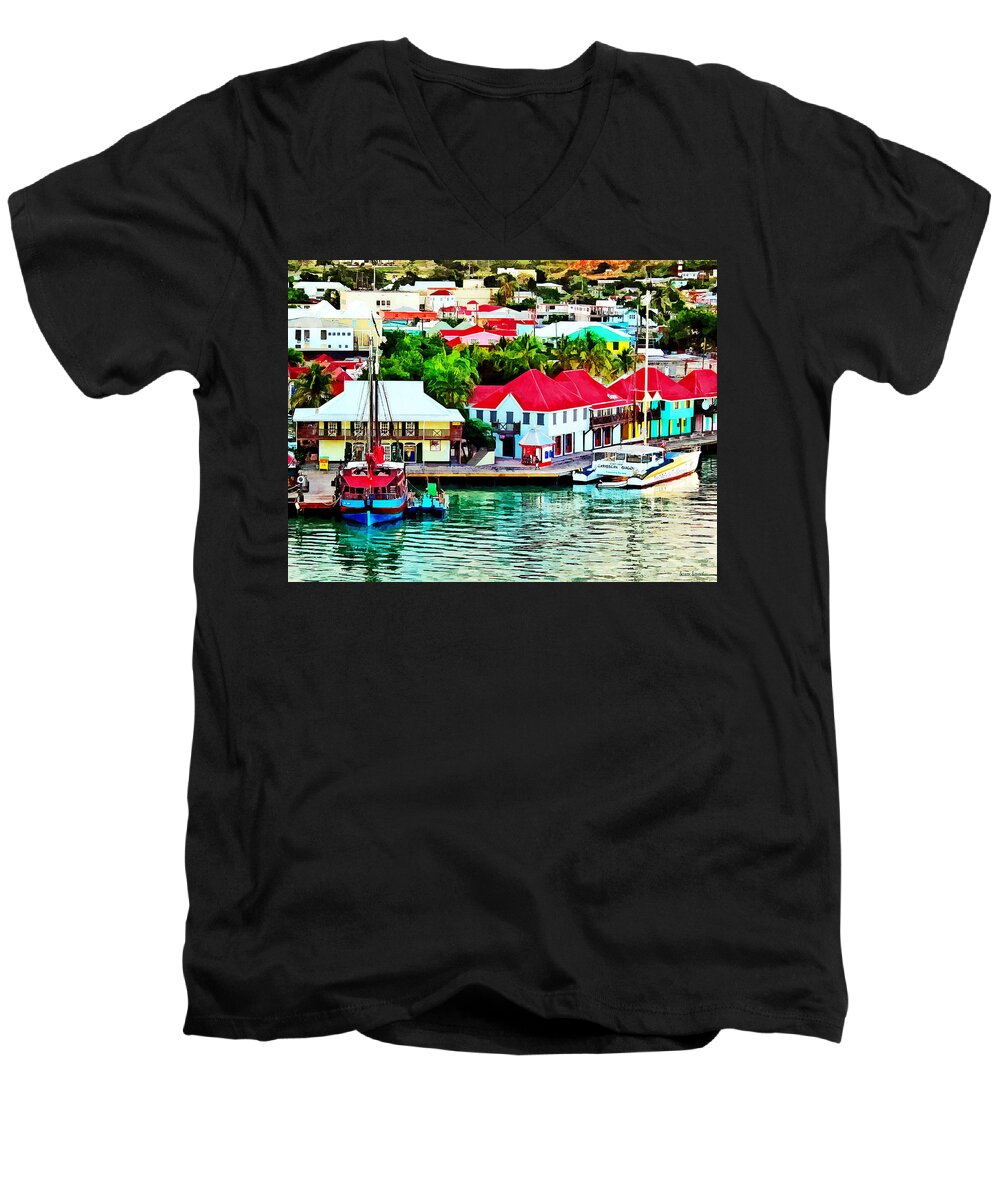St Johns Men's V-Neck T-Shirt featuring the photograph Antigua - St. Johns Harbor Early Morning by Susan Savad
