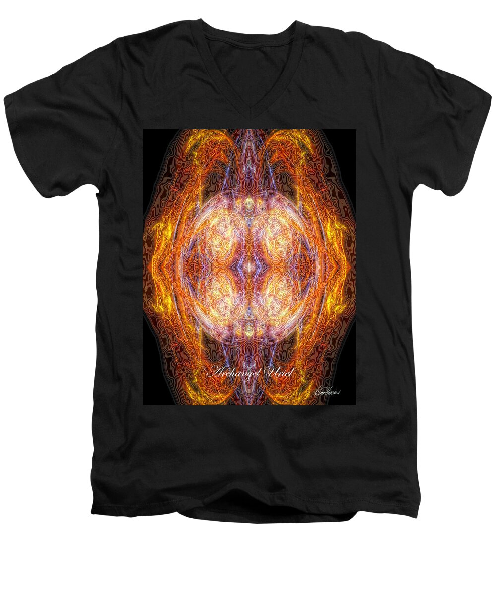 Angel Men's V-Neck T-Shirt featuring the digital art Archangel Uriel by Diana Haronis