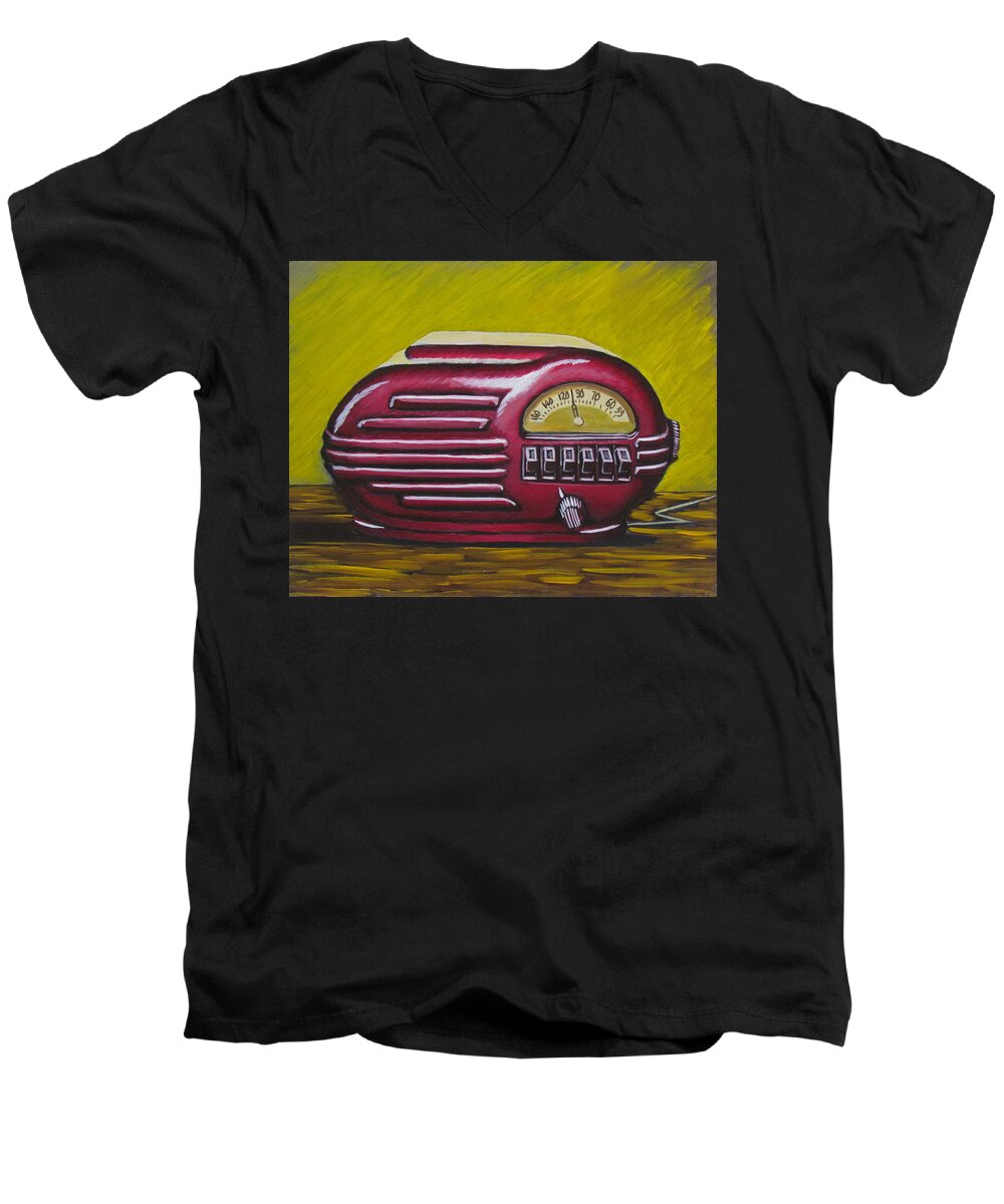 Radio Men's V-Neck T-Shirt featuring the painting Art Deco Radio by Kevin Hughes