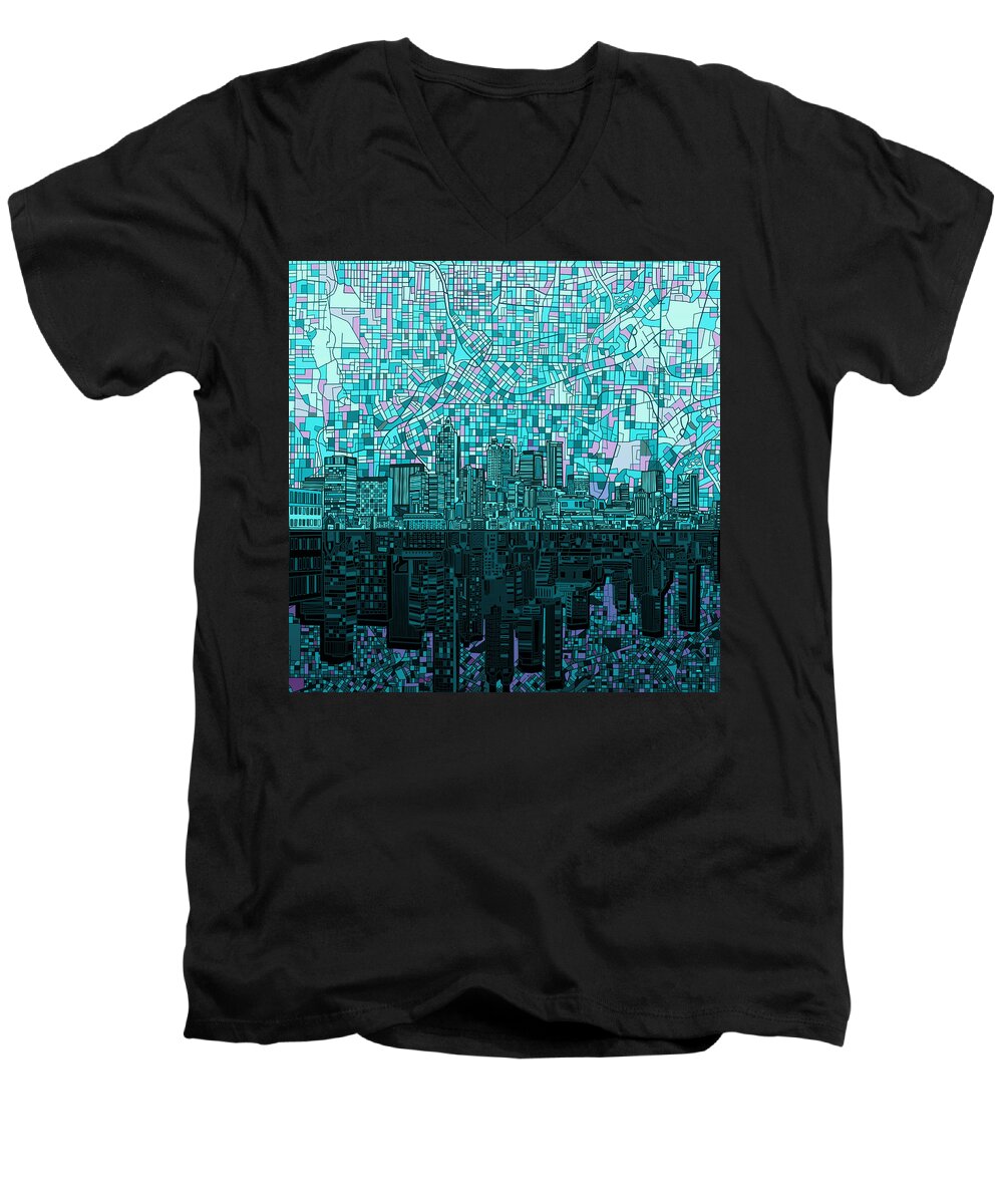 Atlanta Men's V-Neck T-Shirt featuring the painting Atlanta Skyline Abstract 2 by Bekim M
