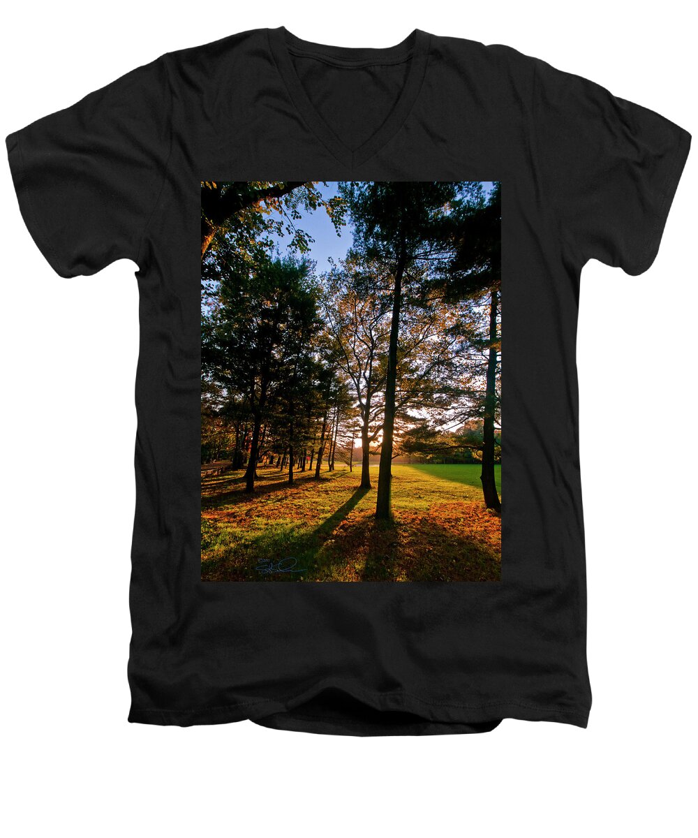 Nyc Men's V-Neck T-Shirt featuring the photograph Autumn Sunset by S Paul Sahm