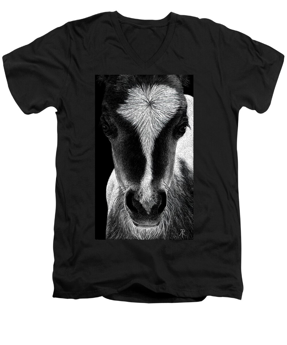 Mini Horse Men's V-Neck T-Shirt featuring the drawing Baby Face by Ann Ranlett