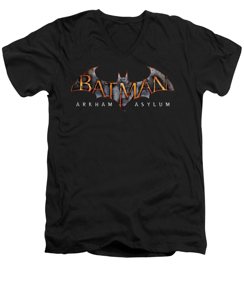 Arkham Asylum Men's V-Neck T-Shirt featuring the digital art Batman Aa - Arkham Asylum Logo by Brand A