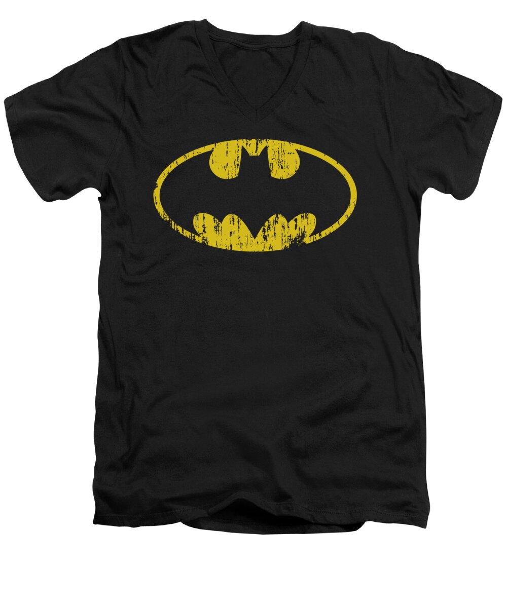 Batman Men's V-Neck T-Shirt featuring the digital art Batman - Classic Logo Distressed by Brand A