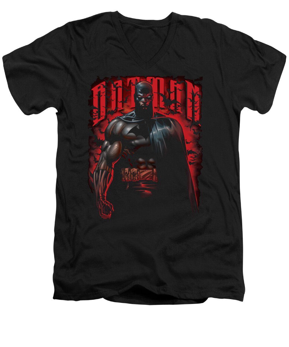 Batman Men's V-Neck T-Shirt featuring the digital art Batman - Red Knight by Brand A