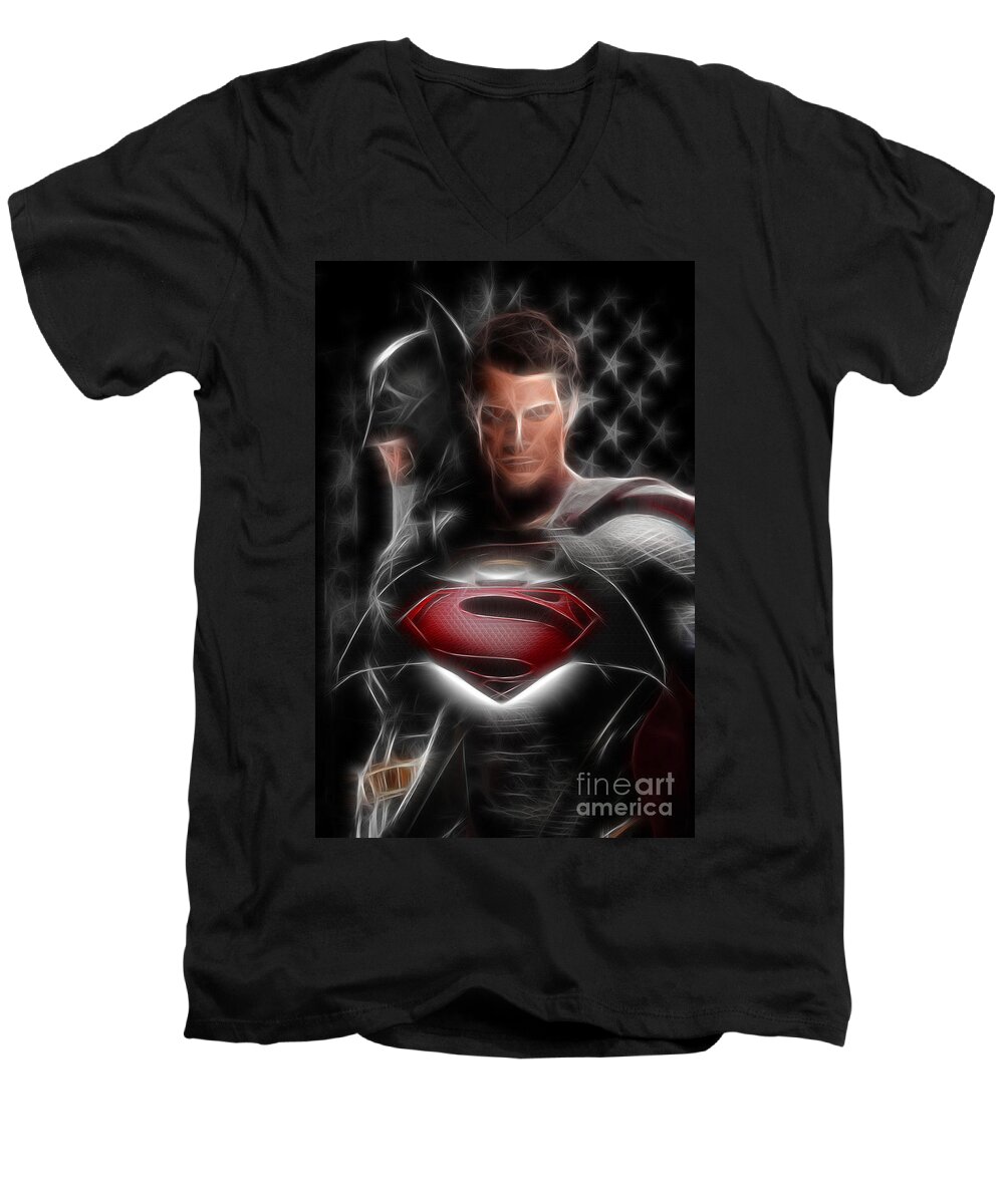 Superman Men's V-Neck T-Shirt featuring the photograph Batman vs Superman by Doc Braham
