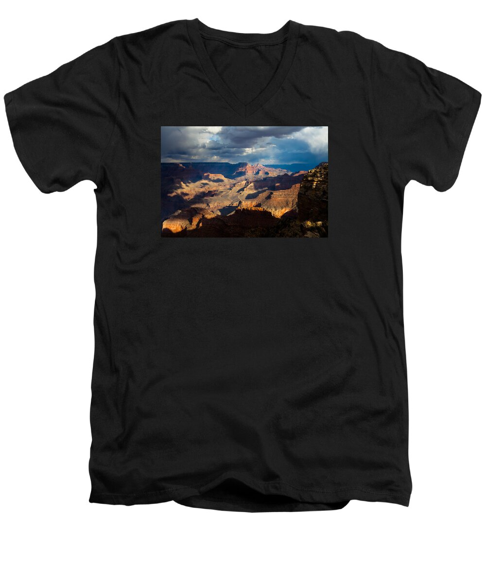 Arizona Men's V-Neck T-Shirt featuring the photograph Battleship Rock in the Shadows by Ed Gleichman