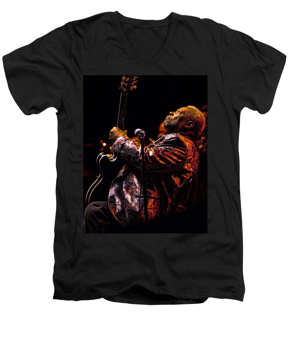 Bb King Men's V-Neck T-Shirt featuring the photograph B.B. King in Concert by Michael McGowan