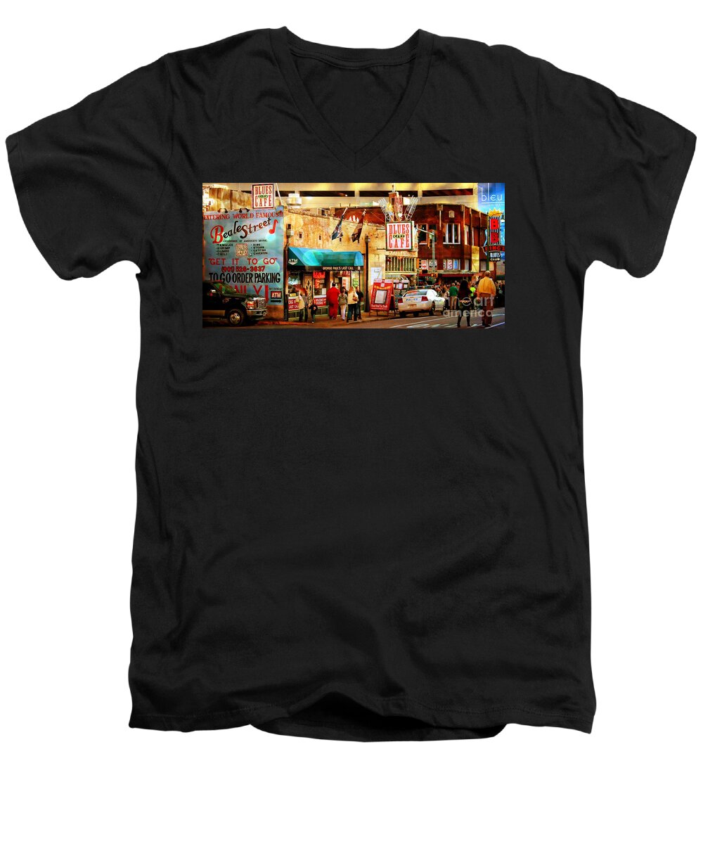 Beale Street Men's V-Neck T-Shirt featuring the photograph Beale Street by Barbara Chichester