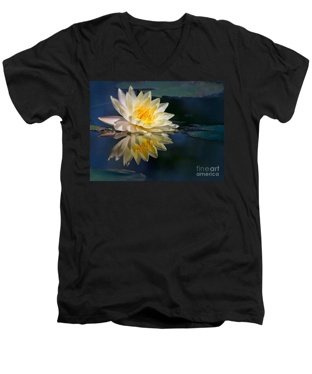 Landscape Men's V-Neck T-Shirt featuring the photograph Beautiful Water Lily Reflection by Sabrina L Ryan