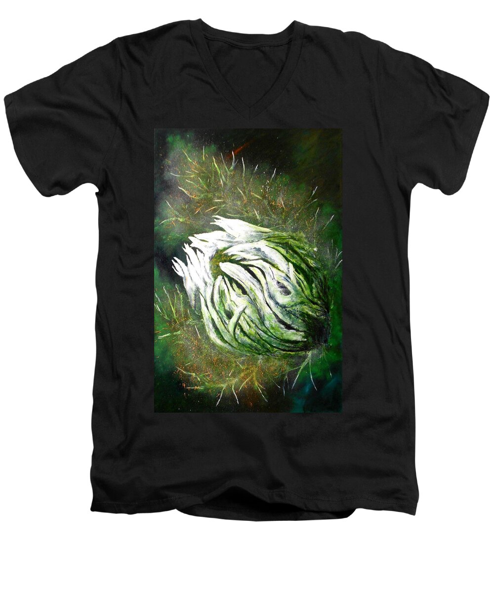 Flower Men's V-Neck T-Shirt featuring the painting Beware of the Thorns by Maris Sherwood