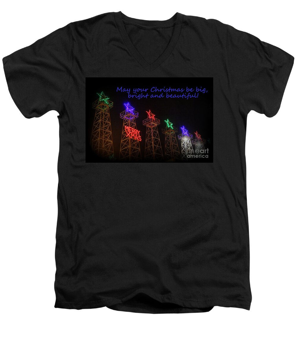 Christmas Cards Men's V-Neck T-Shirt featuring the photograph Big Bright Christmas Greeting by Kathy White