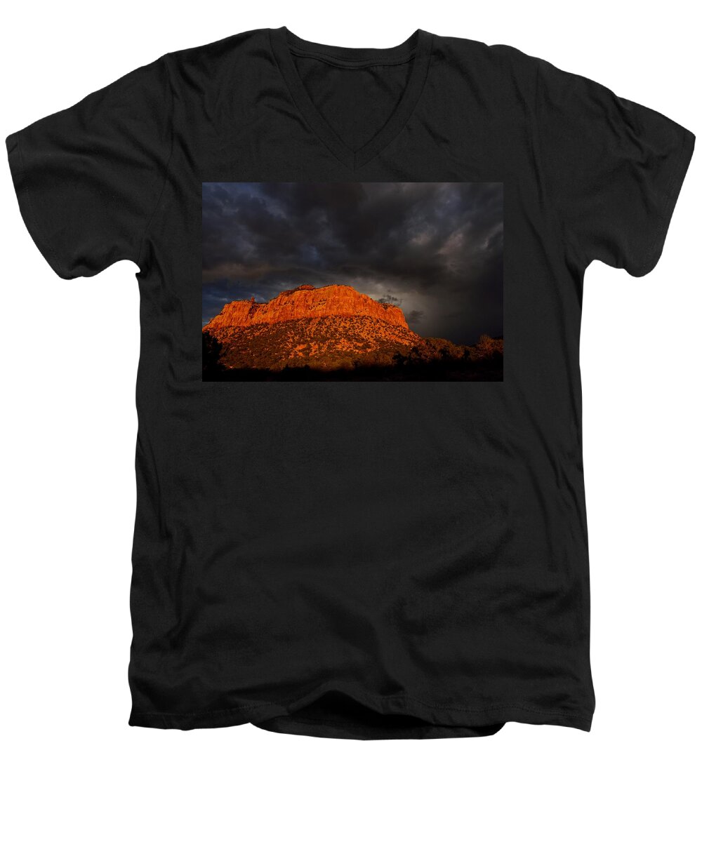Utah Men's V-Neck T-Shirt featuring the photograph Black Skies and Red Rock Sunset by Tranquil Light Photography