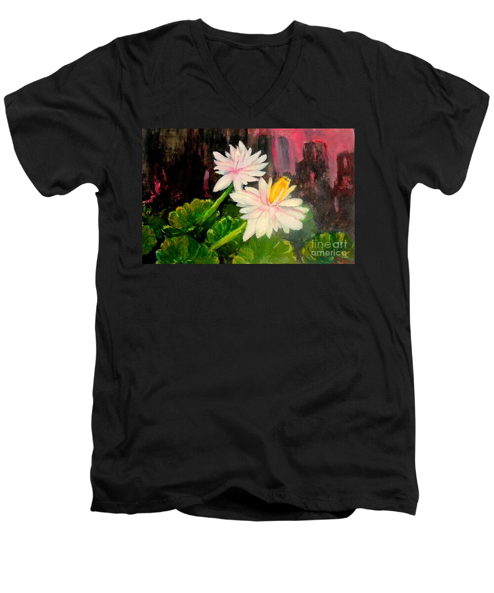 Home Yard Men's V-Neck T-Shirt featuring the painting Blooming at Night by Jason Sentuf