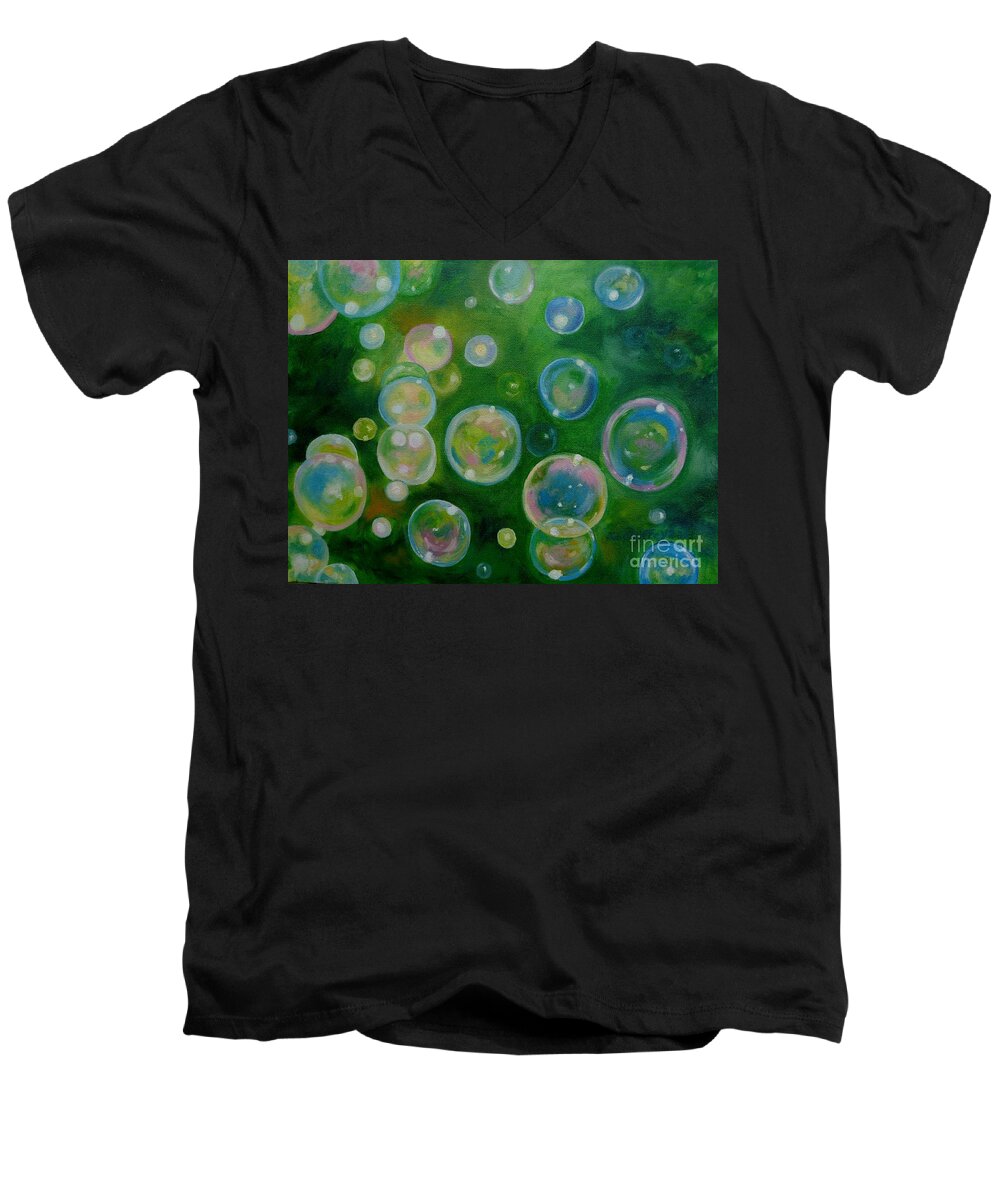 Bubbles Men's V-Neck T-Shirt featuring the painting Blowing Bubbles by Julie Brugh Riffey