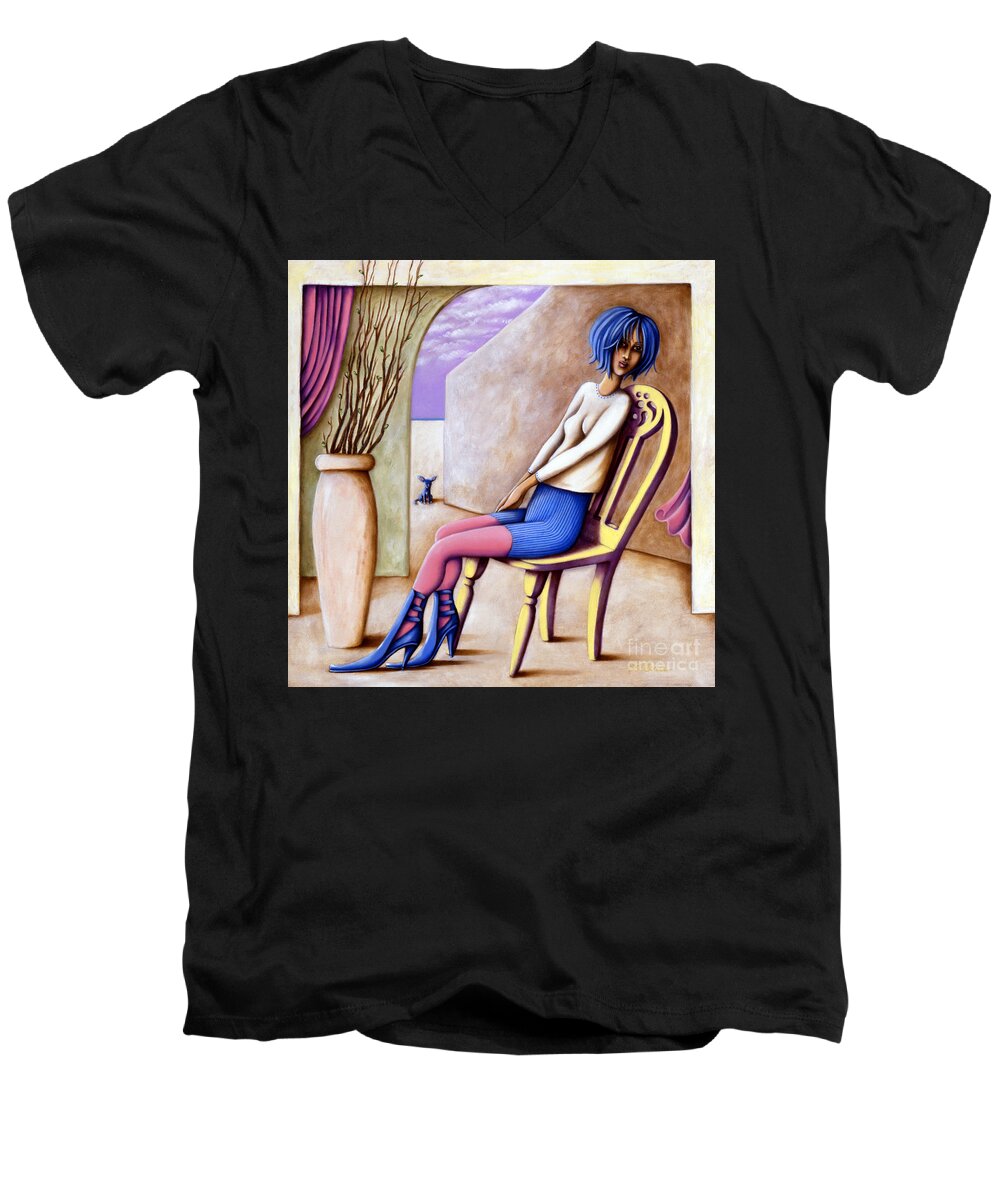 Fantasy Men's V-Neck T-Shirt featuring the painting BLU by Valerie White