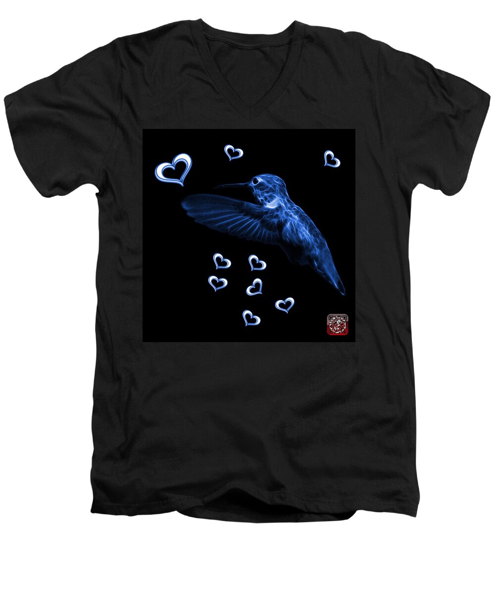Hummingbird Men's V-Neck T-Shirt featuring the digital art Blue Hummingbird - 2055 F M by James Ahn