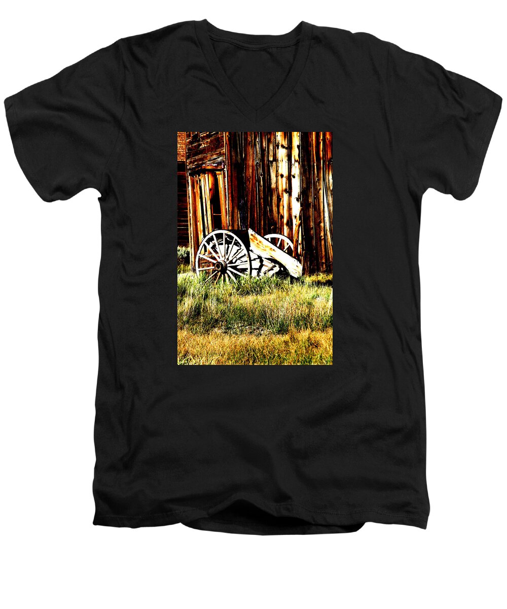 Bodie Men's V-Neck T-Shirt featuring the photograph Bodie Wheel by Joseph Coulombe