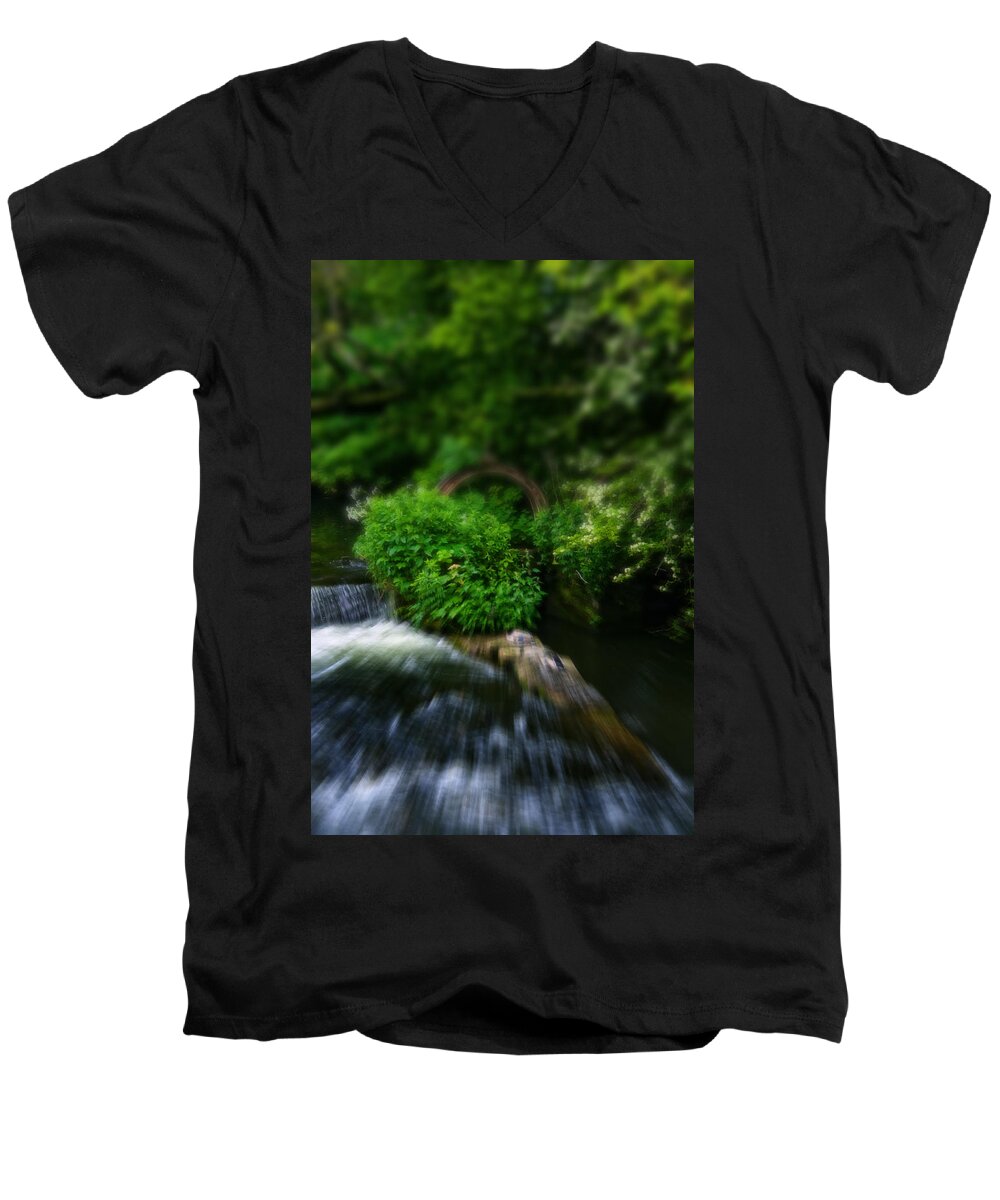 Bakewell Men's V-Neck T-Shirt featuring the photograph Branch Over The River Wye - In Bakewell Peak District - England by Doc Braham