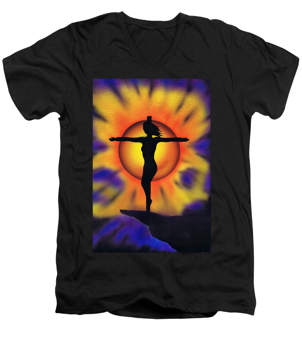 Sun Cross Men's V-Neck T-Shirt featuring the painting Bring me back to life. by Kenneth Clarke