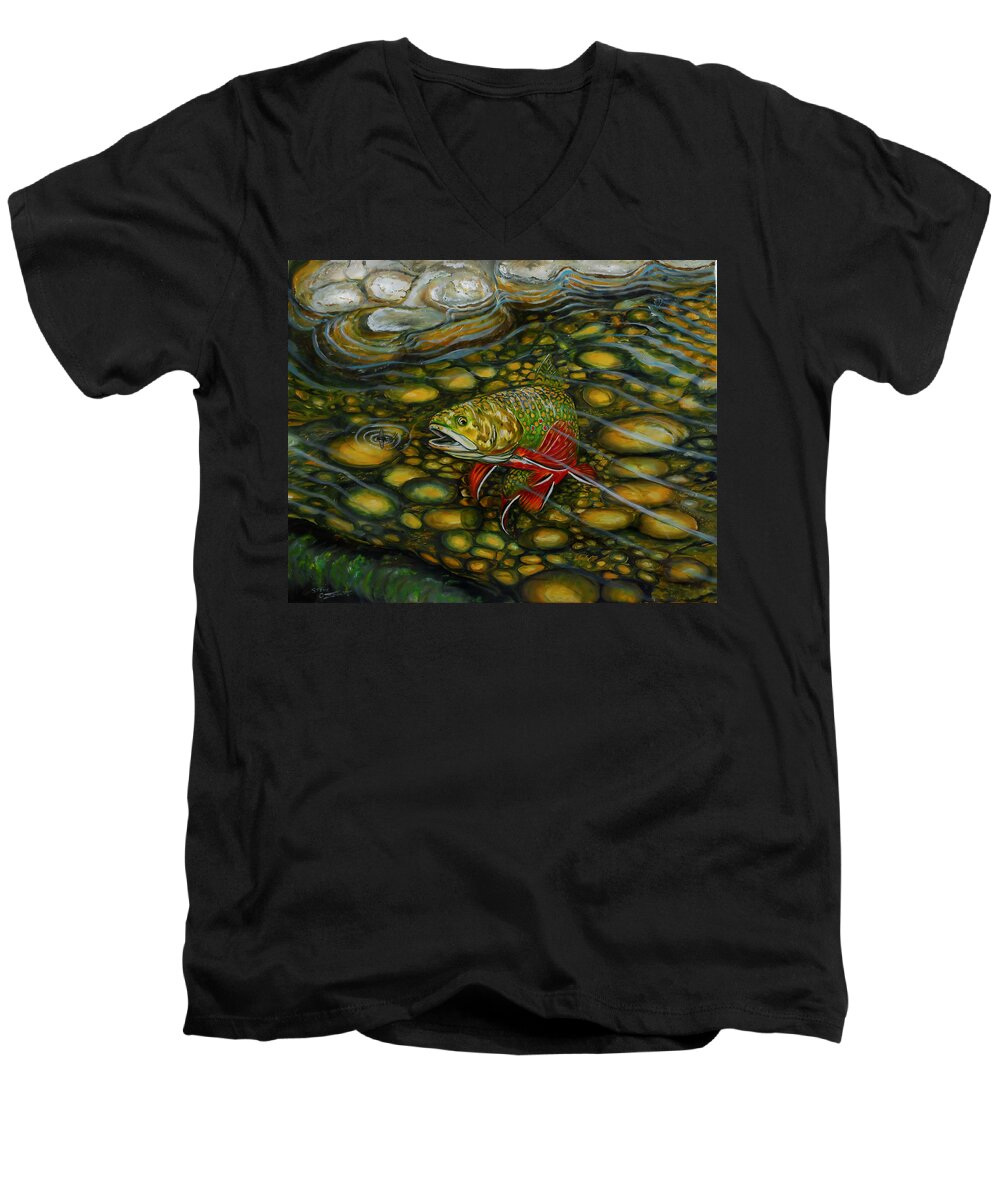 Brook Trout Men's V-Neck T-Shirt featuring the painting Brook Trout by Steve Ozment