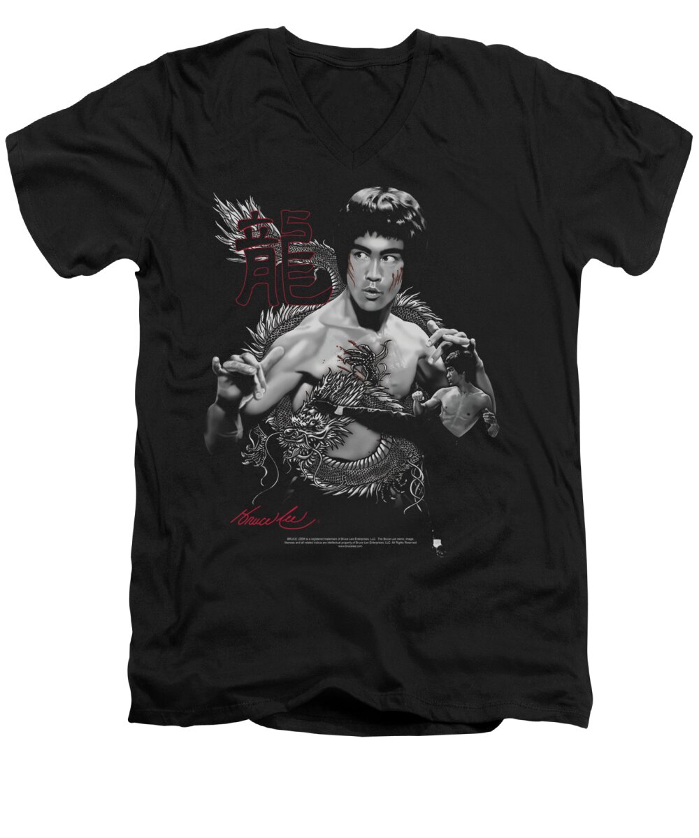 Celebrity Men's V-Neck T-Shirt featuring the digital art Bruce Lee - The Dragon by Brand A