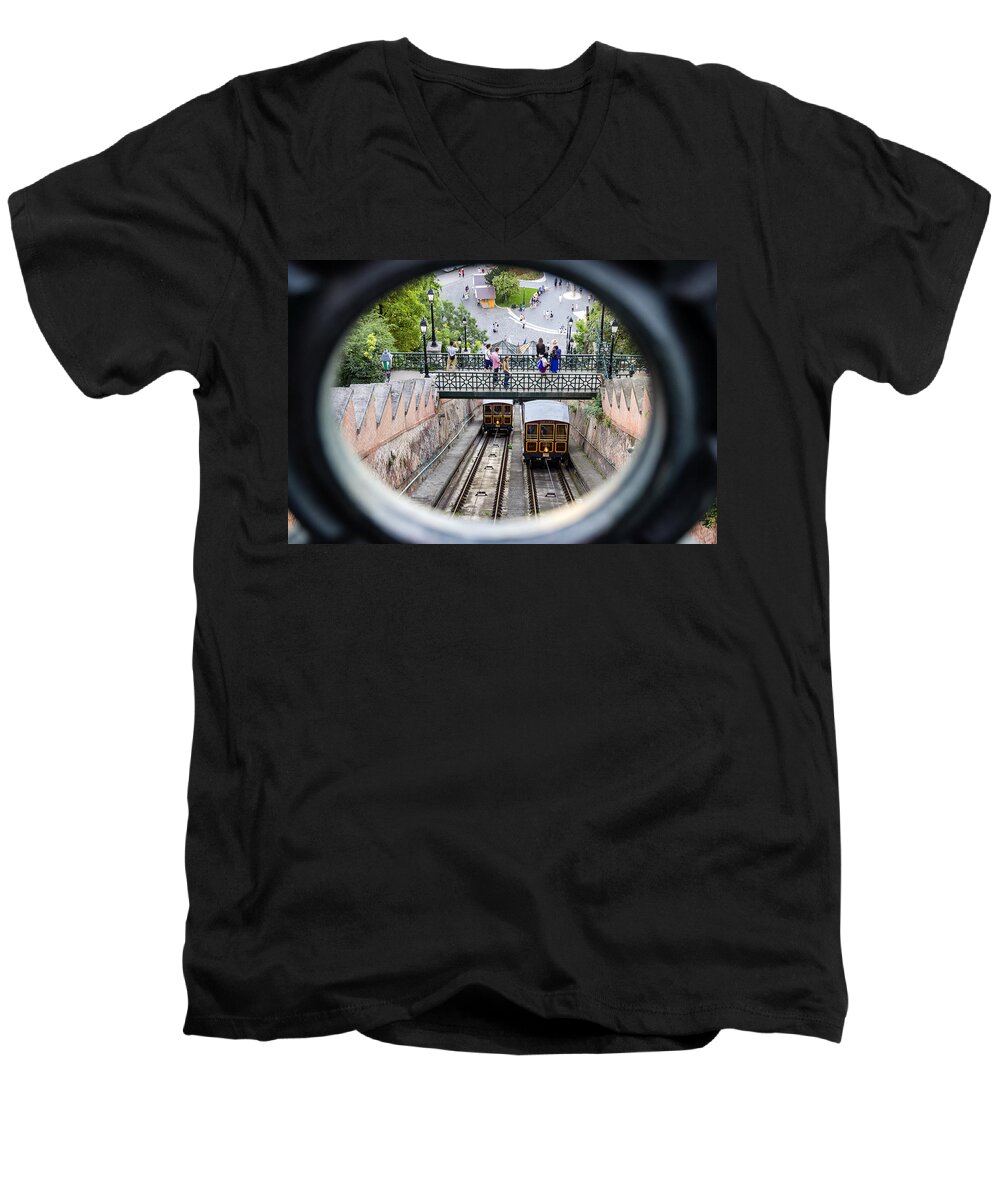 Budapest Men's V-Neck T-Shirt featuring the photograph Budapest Castle Hill Funicular by Pablo Lopez