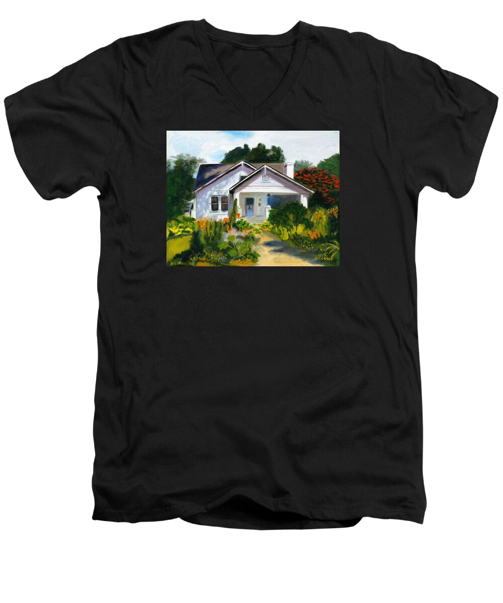 Bungalow Men's V-Neck T-Shirt featuring the painting Bungalow in Sunlight by Jill Ciccone Pike
