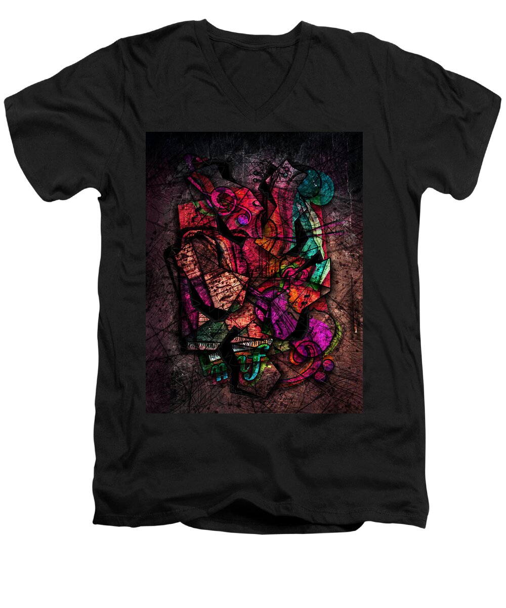 Music Men's V-Neck T-Shirt featuring the digital art Cacophony In Z Minor by Gary Bodnar