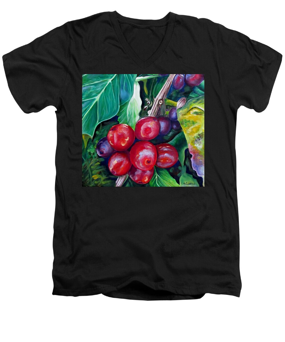 Coffee Men's V-Neck T-Shirt featuring the painting Cafe Costa Rica by Carol Allen Anfinsen