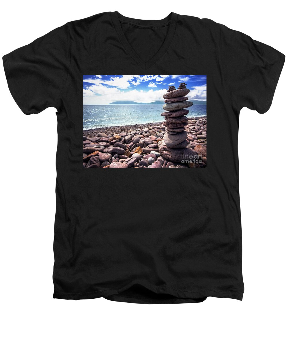 Stone Men's V-Neck T-Shirt featuring the photograph Cairn by Daniel Heine