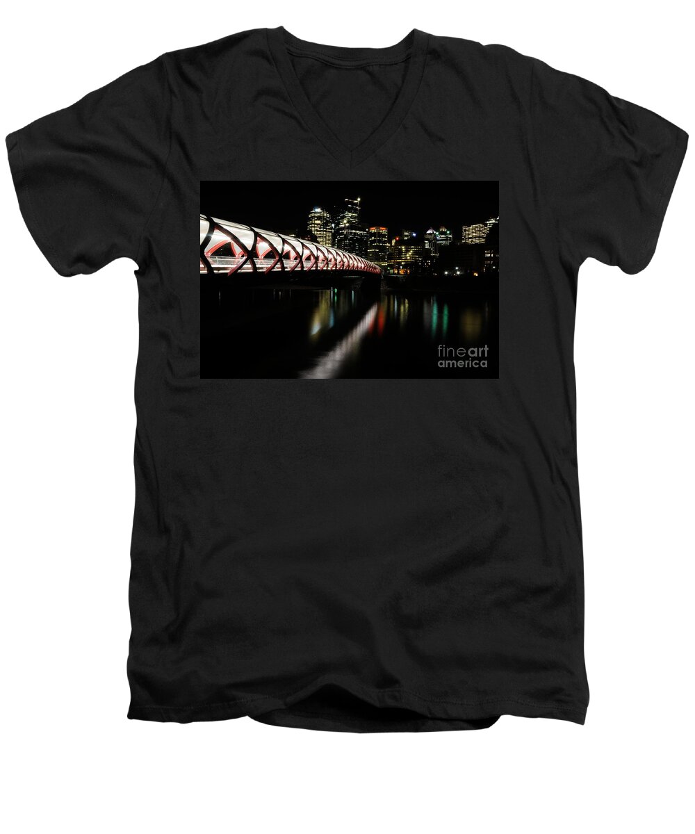 Calgary Men's V-Neck T-Shirt featuring the photograph Calgary's Peace Bridge 2 by Vivian Christopher