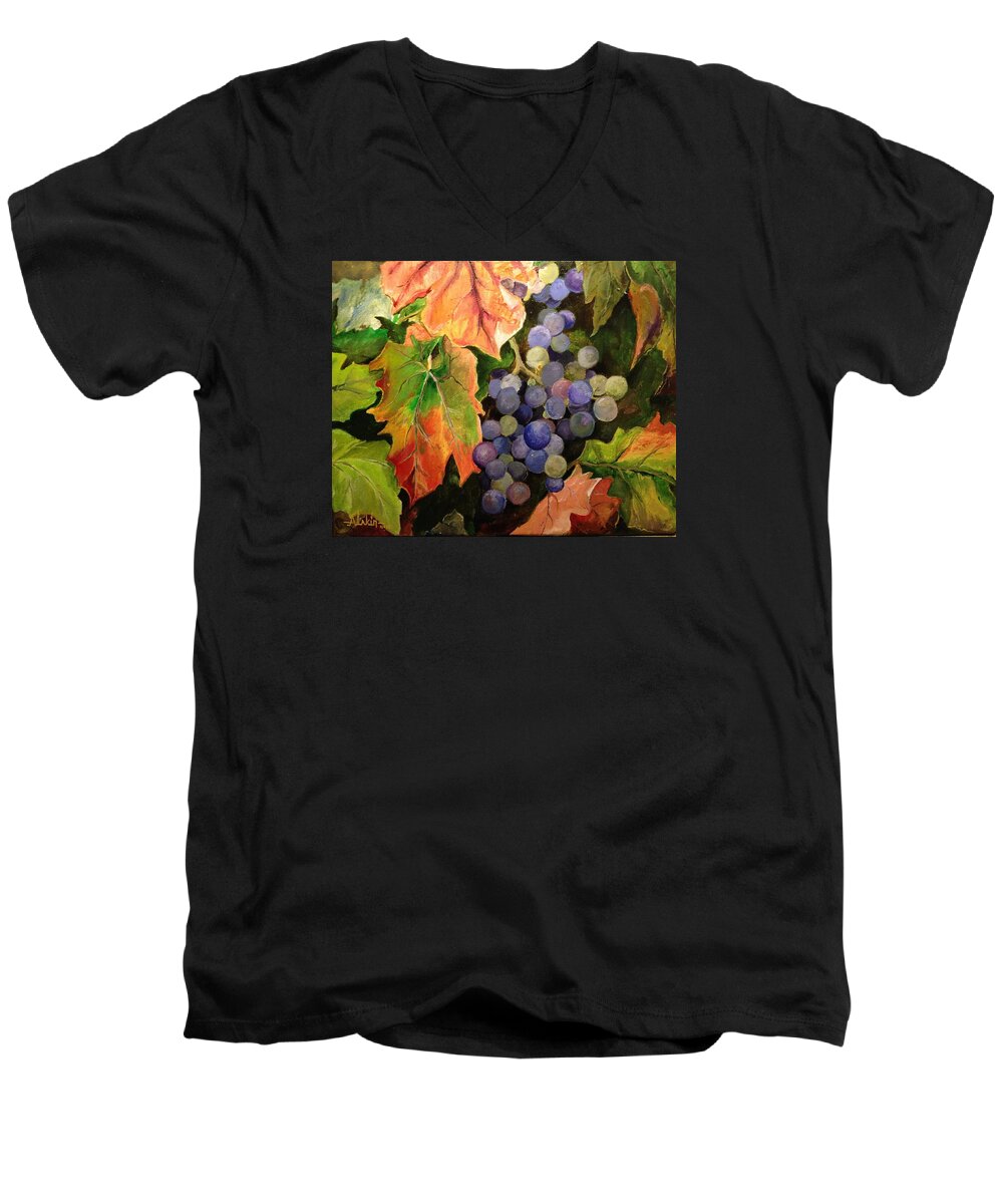 Grapes Men's V-Neck T-Shirt featuring the painting California Vineyards by Alan Lakin