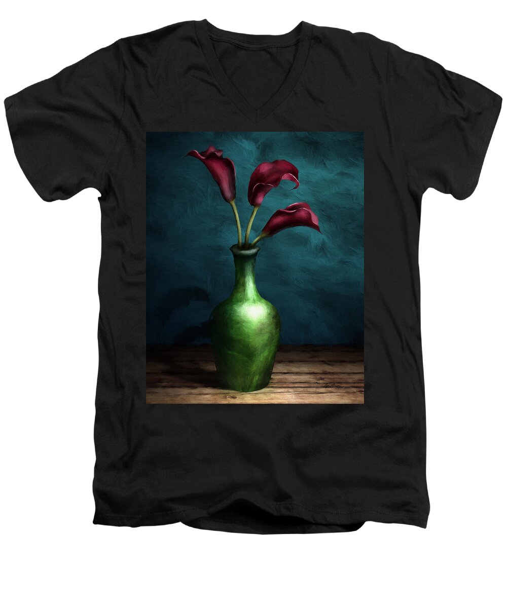 Calla Lilies Men's V-Neck T-Shirt featuring the painting Calla Lilies I by April Moen