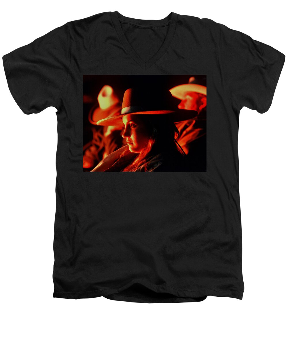 Campfire Men's V-Neck T-Shirt featuring the photograph Campfire Glow by Diane Bohna