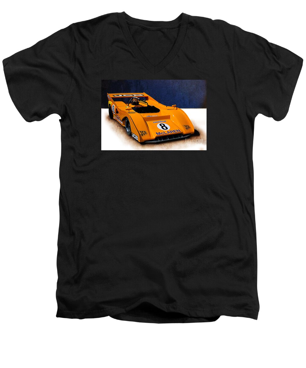 Can-am Men's V-Neck T-Shirt featuring the photograph Can-Am McLaren M8F by Stuart Row