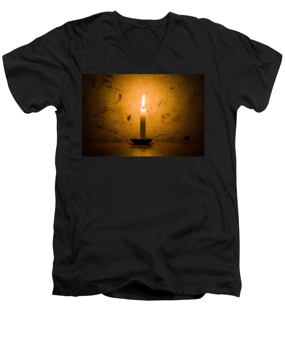 Candle Men's V-Neck T-Shirt featuring the photograph Candle by Dutourdumonde Photography