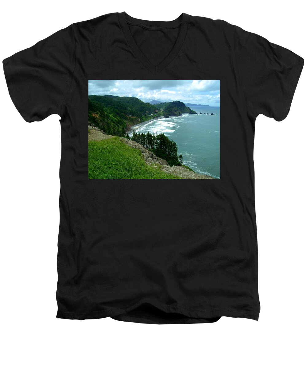 Cape Meares Men's V-Neck T-Shirt featuring the photograph Cape Meares by Laureen Murtha Menzl