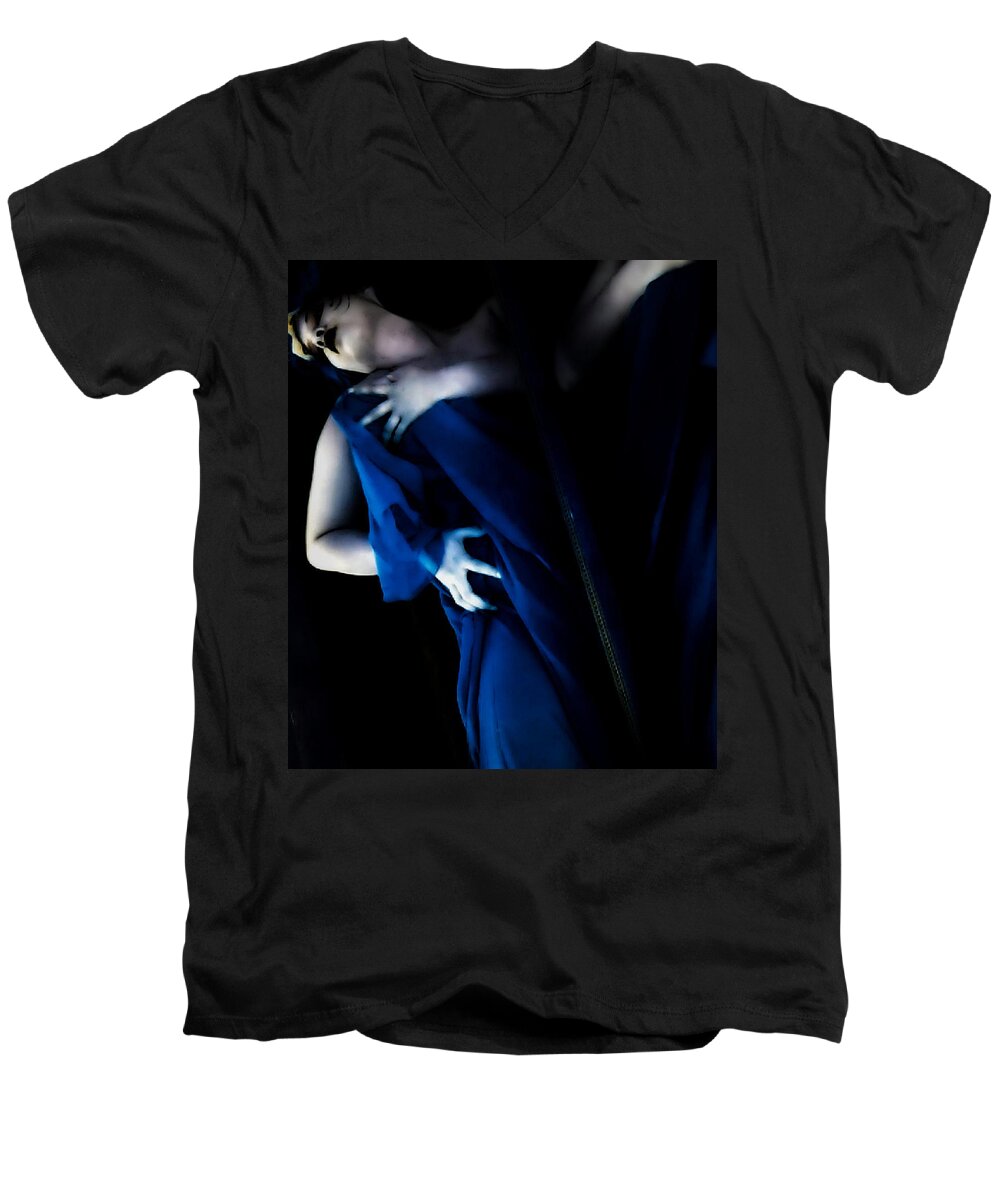 Blue Men's V-Neck T-Shirt featuring the photograph Carnal Blue by Jessica S