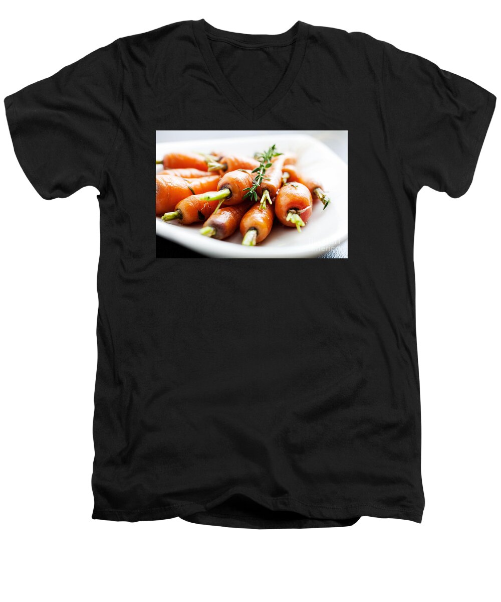 Cooked Men's V-Neck T-Shirt featuring the photograph Carrots by Kati Finell